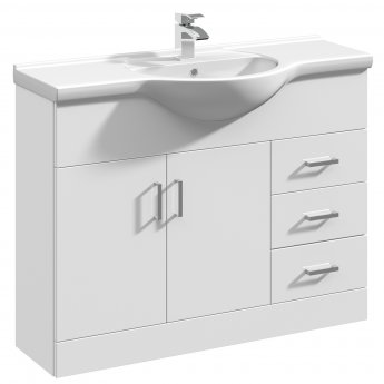 Nuie Mayford Floor Standing 2-Door and 3-Drawer Vanity Unit with Round Basin 1050mm Wide - White