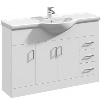 Nuie Mayford Floor Standing 3-Door and 3-Drawer Vanity Unit with Round Basin 1200mm Wide - White