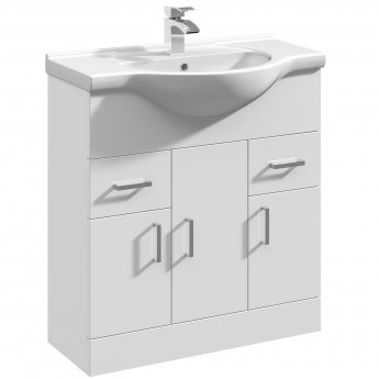 Nuie Mayford Floor Standing 3-Door and 2-Drawer Vanity Unit with Round Basin 750mm Wide - White
