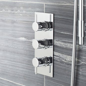 Nuie Quest Rectangular Concealed Shower Valve Triple Handle - Chrome