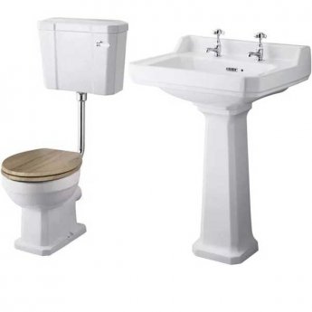 Nuie Richmond Traditional Bathroom Suite Low Level Toilet 500mm Basin 2TH - Natural Walnut Seat