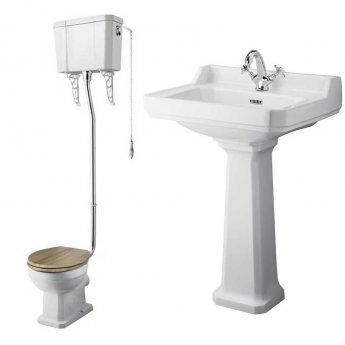 Nuie Richmond Traditional Bathroom Suite High Level Toilet 595mm Basin - 1 Tap Hole