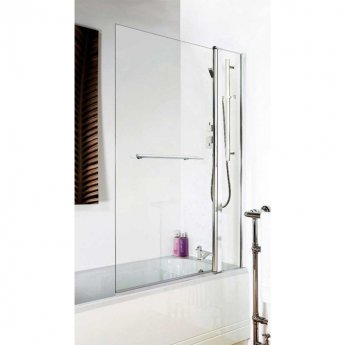 Nuie Pacific Square Hinged Bath Screen with Fixed Panel and Towel Bar 1433mm H x 998mm W - 6mm Glass