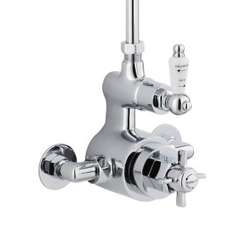 Nuie Traditional Twin Exposed Thermostatic Shower Valve with Rigid Riser Kit and Fixed Head - Chrome