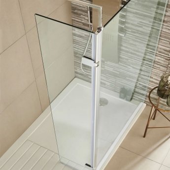 Nuie Wet Room Hinged Return Panel 1850mm High x 300mm Wide 8mm Glass - Polished Chrome