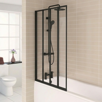 Prestige Aqua Black Framed Four Folding Square Bath Screen 1400mm H x 800mm W - 3mm Glass | Product Image