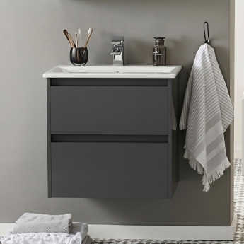 Prestige City 2-Drawer Wall Hung Vanity Unit with Basin 800mm Wide - Storm Grey Gloss | Product Image
