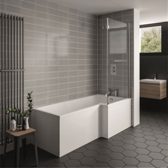 Prestige Elite L-Shaped Shower Bath with Front Panel and Screen + Towel Bar