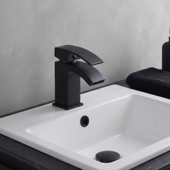 Prestige Fiuto Nero Basin Mixer Tap with Click Clack Waste - Black | Product Image