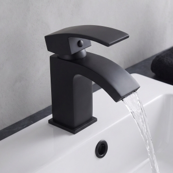 Prestige Fiuto Nero Basin Mixer Tap with Click Clack Waste - Black | Product Image