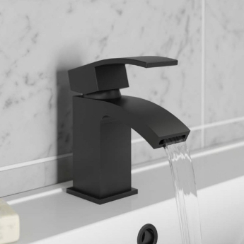 Prestige Fiuto Nero Basin Mixer Tap with Click Clack Waste - Black | Product Image
