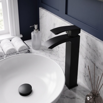 Prestige Fiuto Nero Tall Mono Basin Mixer Tap - Matt Black | Product Image