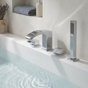 Prestige Flair 4 Hole Bath Shower Mixer Tap with Shower Kit Chrome | Product Image