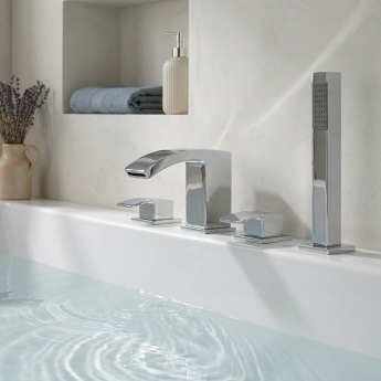 Prestige Flair 4 Hole Bath Shower Mixer Tap with Shower Kit Chrome | Product Image
