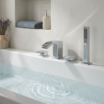 Prestige Flair 4 Hole Bath Shower Mixer Tap with Shower Kit Chrome | Product Image