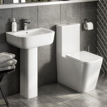 Prestige Genoa Square Rimless Fully Back to Wall Close Coupled Toilet (inc Soft Close Seat) | Product Image