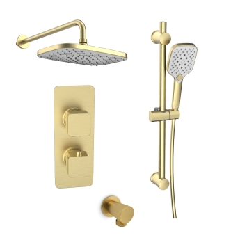 Prestige Kolt Thermostatic Concealed Shower Valve with Adjustable Slide Rail Kit and Fixed Head - Brushed Brass | Product Image