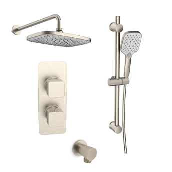 Prestige Kolt Thermostatic Concealed Shower Valve with Adjustable Slide Rail Kit and Fixed Head - Brushed Nickel | Product Image