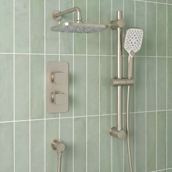 Prestige Kolt Thermostatic Concealed Shower Valve with Adjustable Slide Rail Kit and Fixed Head - Brushed Nickel | Product Image