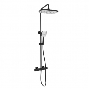Prestige Kolt Thermostatic Round Bar Shower Valve with Shower Kit and Fixed Head - Matt Black