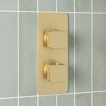 Prestige Kolt Thermostatic Concealed Shower Valve with Fixed Shower Head and Arm - Brushed Brass | Product Image