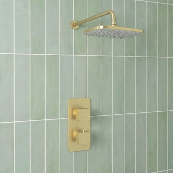 Prestige Kolt Thermostatic Concealed Shower Valve with Fixed Shower Head and Arm - Brushed Brass | Product Image