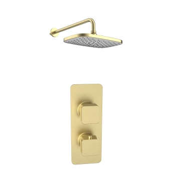 Prestige Kolt Thermostatic Concealed Shower Valve with Fixed Shower Head and Arm - Brushed Brass | Product Image