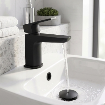 Prestige Kolt Mini Mono Basin Mixer Tap with Click Waste - Matt Black | Product Image