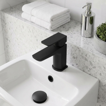 Prestige Kolt Mini Mono Basin Mixer Tap with Click Waste - Matt Black | Product Image