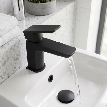 Prestige Kolt Mini Mono Basin Mixer Tap with Click Waste - Matt Black | Product Image