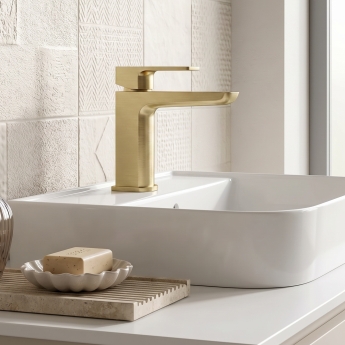 Prestige Kolt Mono Basin Mixer Tap with Click Waste - Brushed Brass | Product Image