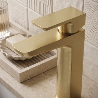 Prestige Kolt Mono Basin Mixer Tap with Click Waste - Brushed Brass | Product Image