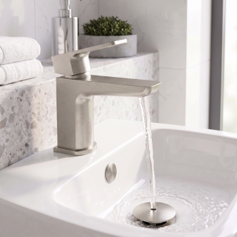 Prestige Kolt Mini Mono Basin Mixer Tap with Click Waste - Brushed Nickel | Product Image