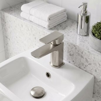 Prestige Kolt Mini Mono Basin Mixer Tap with Click Waste - Brushed Nickel | Product Image