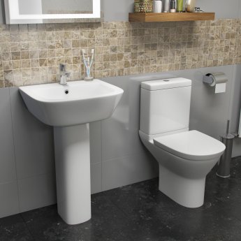 Prestige Project Round Close Coupled Round Toilet Push Button Cistern Soft Close Seat
