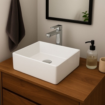Prestige Lois Square Sit-On Countertop Basin 390mm Wide - White