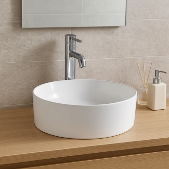 Prestige Lois Round Sit-On Countertop Basin 425mm Wide - White