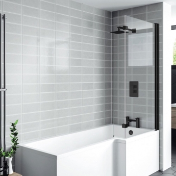 Prestige Nero Black L-Shaped Bath Screen 1400mm H x 820mm W - 6mm Glass