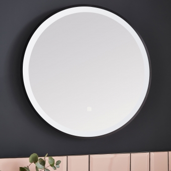 Prestige Nero Round LED Bathroom Mirror with Touch Sensor 600mm Diameter - Matt Black