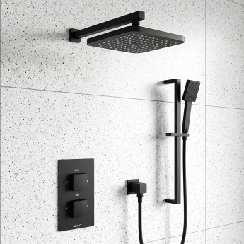 Prestige Nero Square Option 4 Thermostatic Concealed Shower Valve with Adjustable Slide Rail Kit and Fixed Head - Matt Black | Product Image
