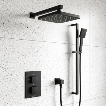 Prestige Nero Square Option 4 Thermostatic Concealed Shower Valve with Adjustable Slide Rail Kit and Fixed Head - Matt Black | Product Image