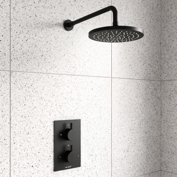 Prestige Nero Round Option 2 Thermostatic Concealed Shower Valve with Fixed Shower Head and Arm - Matt Black | Product Image