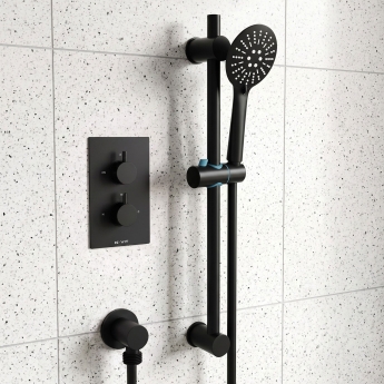 Prestige Nero Round Option 3 Thermostatic Concealed Shower Valve with Adjustable Slide Rail Kit - Matt Black | Product Image
