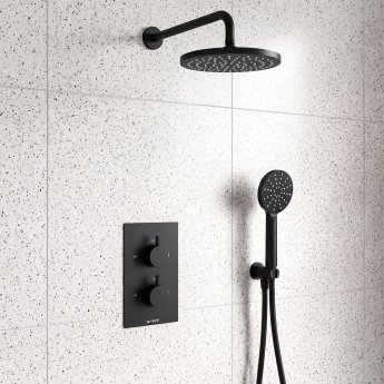 Prestige Nero Round Option 5 Thermostatic Concealed Shower Valve with Handshower and Fixed Head - Matt Black | Product Image