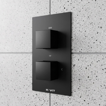 Prestige Nero Square Option 2 Thermostatic Concealed Shower Valve with Fixed Shower Head and Arm - Matt Black | Product Image