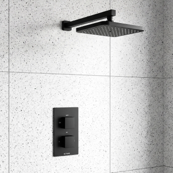 Prestige Nero Square Option 2 Thermostatic Concealed Shower Valve with Fixed Shower Head and Arm - Matt Black | Product Image