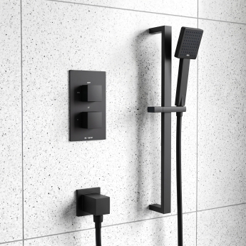 Prestige Nero Square Option 3 Thermostatic Concealed Shower Valve with Adjustable Slide Rail Kit - Matt Black | Product Image
