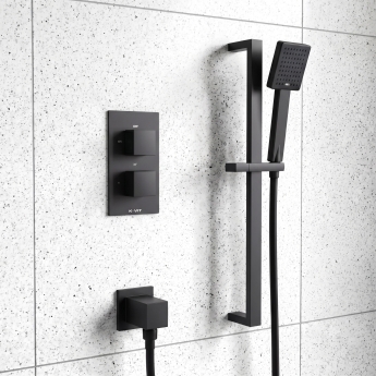 Prestige Nero Square Option 3 Thermostatic Concealed Shower Valve with Adjustable Slide Rail Kit - Matt Black | Product Image