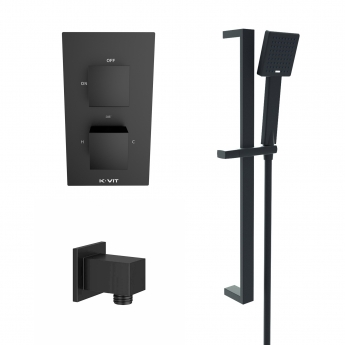 Prestige Nero Square Option 3 Thermostatic Concealed Shower Valve with Adjustable Slide Rail Kit - Matt Black