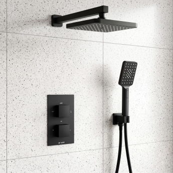 Prestige Nero Square Option 5 Thermostatic Concealed Shower Valve with Handshower and Fixed Head - Matt Black | Product Image